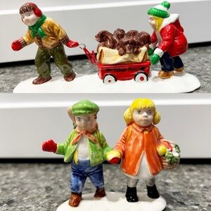 Department 56 Christmas Winter Figurines Ceramic Children Kids Puppies Dept 56